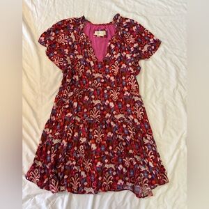Anthropologie Fuchsia and Red Floral Dress